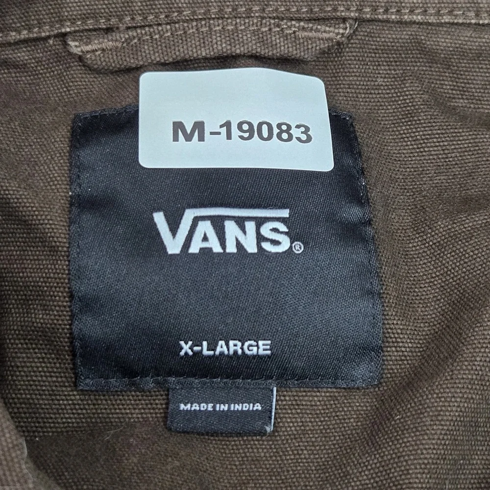 Vans Men Jacket X-LARGE Brown Canvas Coach Snap Button Long Sleeve READ